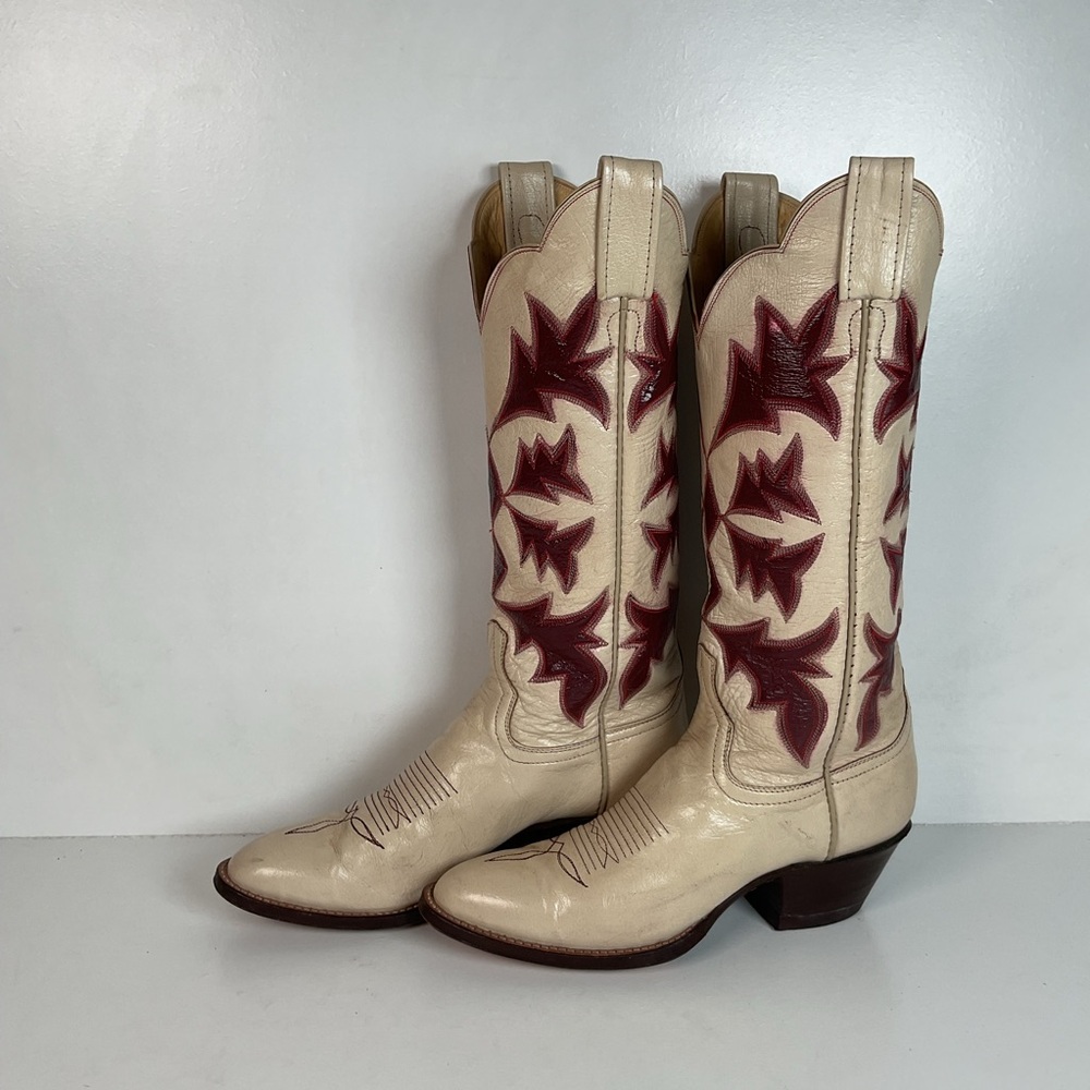 Vintage Laramie Handmade Cowgirl Boots 6.5 C Cranberry Inlay